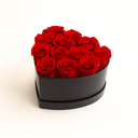 12 red preserved roses arranged in matte heart box by ZESO Blooms – romantic luxury floral gift