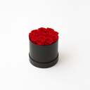 12 red preserved roses arranged in matte round box by ZESO Blooms – grand romantic lasting floral gift