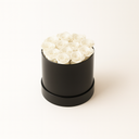 12 white preserved roses arranged in matte round box by ZESO Blooms – elegant lasting floral gift