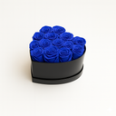 16 blue preserved roses arranged in matte heart box by ZESO Blooms – elegant floral gift symbolizing loyalty and love