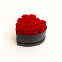16 red preserved roses arranged in matte heart box by ZESO Blooms – luxury romantic floral gift
