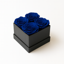 4 blue preserved roses arranged in matte square box by ZESO Blooms – long-lasting real floral gift