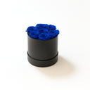 7 blue preserved roses arranged in matte round box by ZESO Blooms – serene lasting floral gift