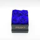 Blue square preserved rose box with four real preserved roses, luxury floral gift by ZESO Blooms