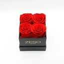 Red square preserved rose box with four real preserved roses, elegant gift box by ZESO Blooms