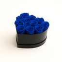 12 blue preserved roses arranged in matte heart box by ZESO Blooms – rare and romantic floral gift
