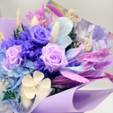 Floral detail of Leo forever flower bouquet designed with preserved flowers by ZESO Blooms