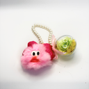 Forever flower rose keychain with plush charm and transparent round case, handcrafted preserved rose accessory by ZESO Blooms™