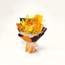 Handcrafted yellow preserved flower bouquet with roses and golden fern by ZESO Blooms.