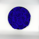 Top view of blue round preserved rose box showcasing twelve preserved roses by ZESO Blooms