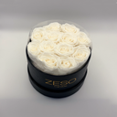 White round preserved rose box with twelve real preserved roses, elegant gift box by ZESO Blooms