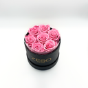 Pink round preserved rose box with seven real preserved roses, romantic floral gift by ZESO Blooms