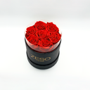 Red round preserved rose box with seven real preserved roses, luxury floral gift by ZESO Blooms