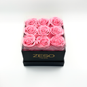 Pink square preserved rose box with nine real preserved roses, romantic floral gift by ZESO Blooms