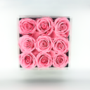 Top view of pink square preserved rose box with nine preserved roses from ZESO Blooms