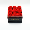 Red square preserved rose box with nine real preserved roses, luxury floral gift by ZESO Blooms