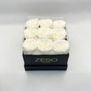White square preserved rose box with nine real preserved roses, elegant gift box by ZESO Blooms