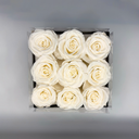 Top view of white square preserved rose box with nine preserved roses from ZESO Blooms
