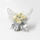 Sterling Silver embossed butterfly floral wrap shown in bouquet display by ZESO Blooms — metallic gloss finish for luxury floral presentation.